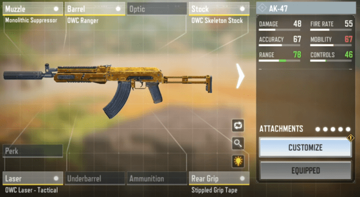 AK-47 Gunsmith Loadout and Attachments in COD Mobile