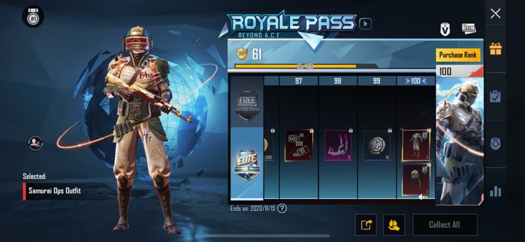 PUBG Mobile season 15 Royale pass has a end date of 15th November.