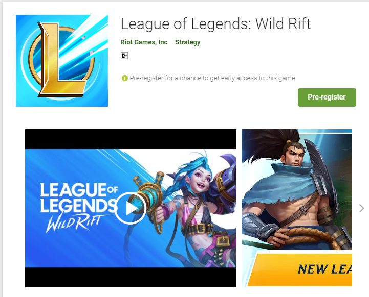 Pre-Register Wild Rift on Google Play Store