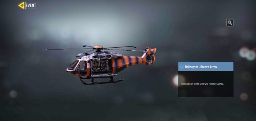 Helicopter - bronze arrow skin in prime loadout event with Javier Salazar as completion reward
