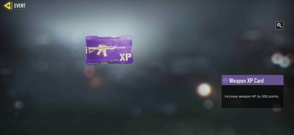 Purple weapon XP cards in the Restock event