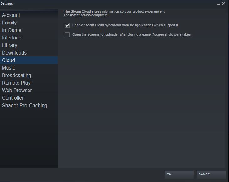 enable disable steam cloud saves