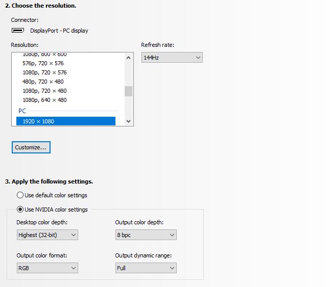 nvidia display settings and refresh rate settings
