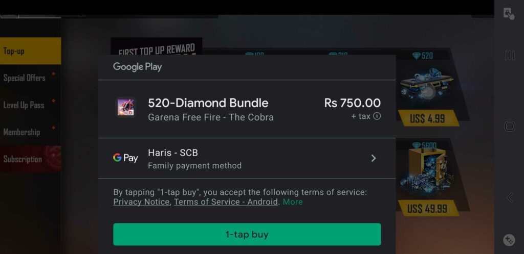 Free Fire Diamonds Payment Method