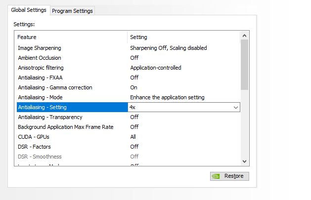 nvidia control panel settings anti aliasing settings