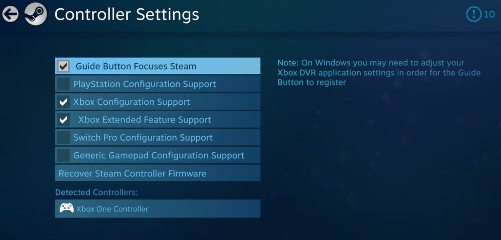 enable controller configuration steam