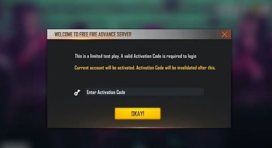 Free Fire Advance Server Activation Code