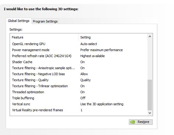 nvidia control panel settings 2