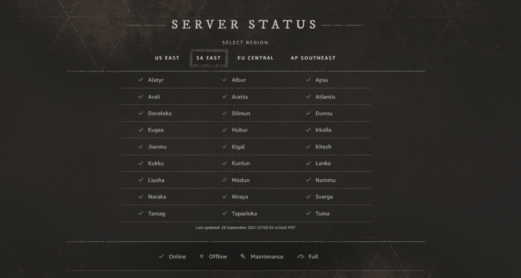 New World server status