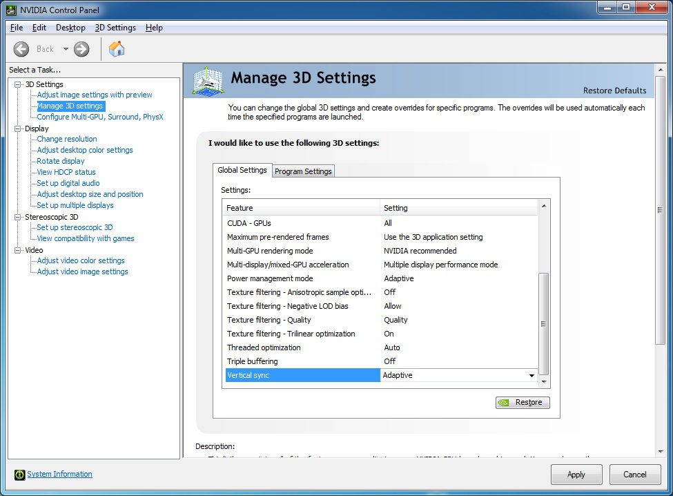 Nvidia Vsync control panel