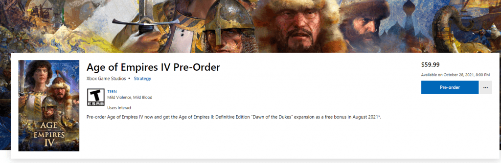 Age of Empires IV Pre-Load Microsoft Store
