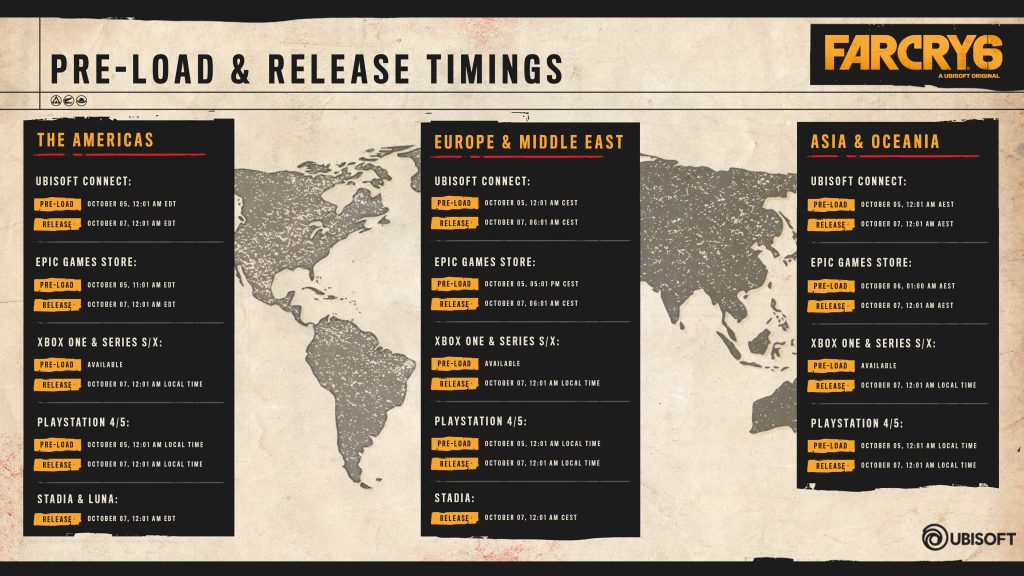 far cry 6 pre load and release times