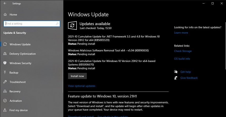 Updating Windows 10