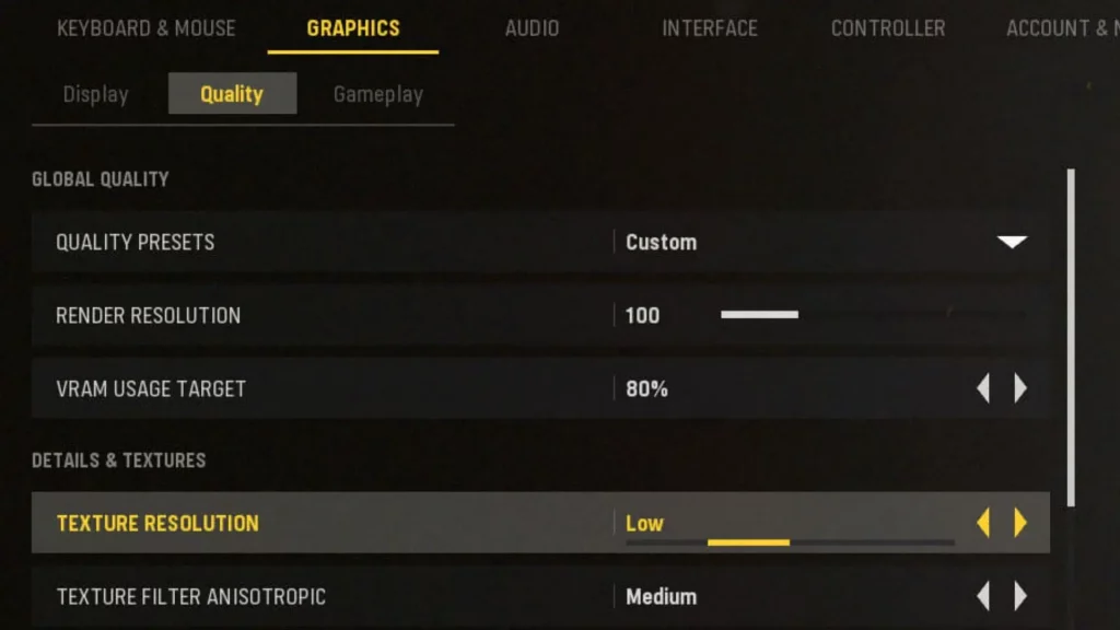 COD Vanguard Graphics Settings