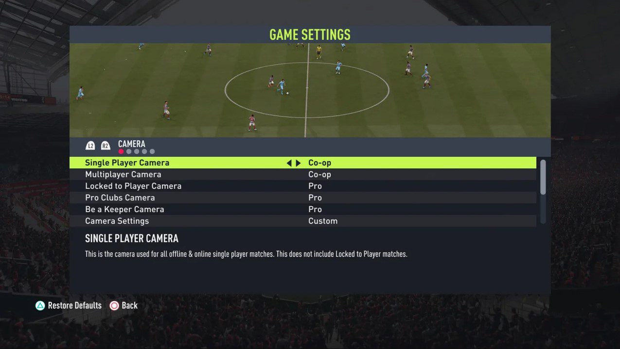 FIFA 22 Competitive Camera Settings