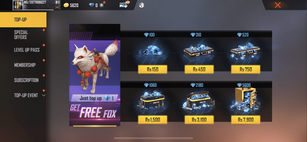 free fire top up diamonds