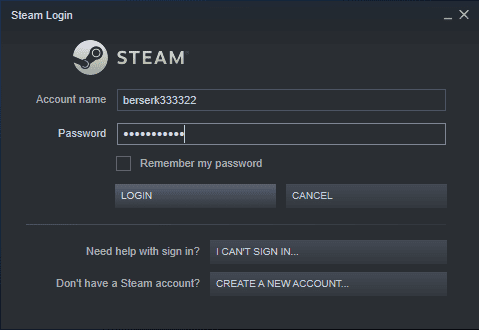 Steam Login Screen