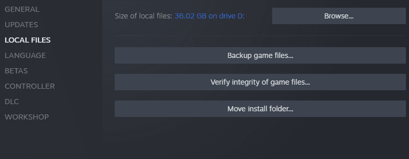 Verify integrity of game files in Steam