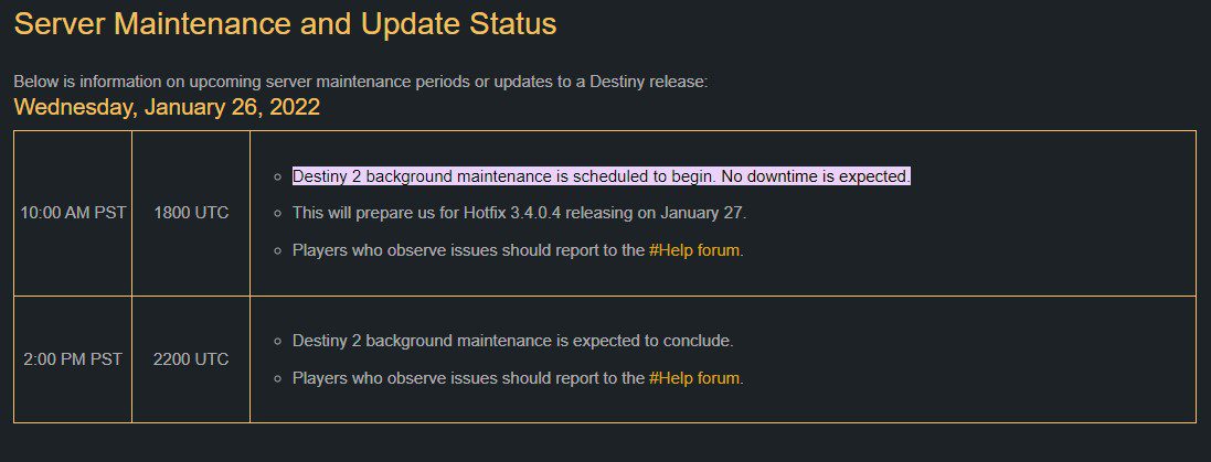 Destiny 2 Server Status