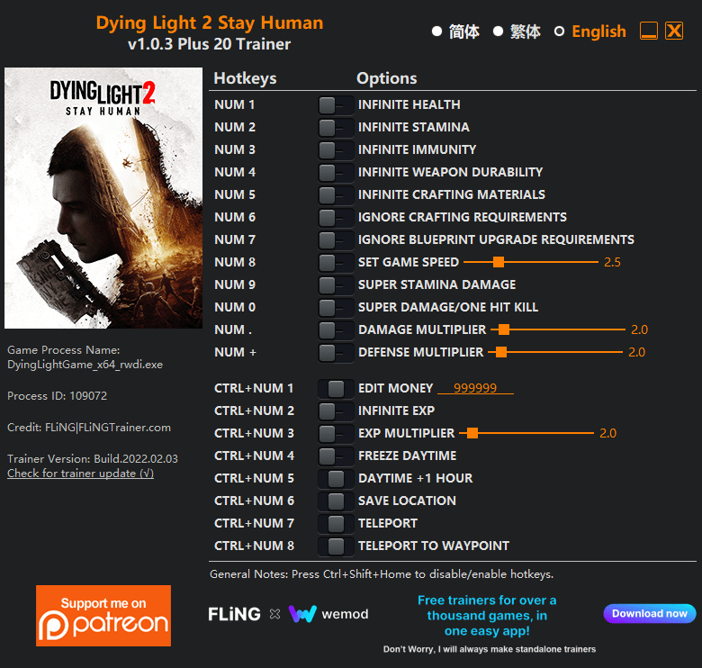 dying light 2 pc trainer