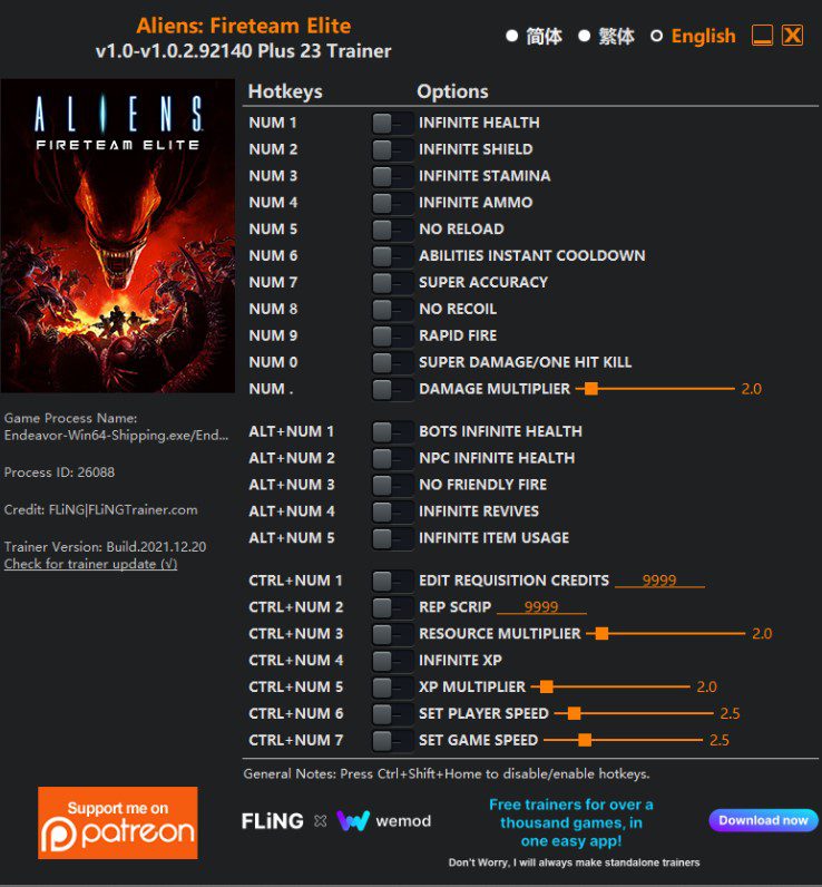 Download Aliens: Fireteam Elite Trainer (20+ Cheats)