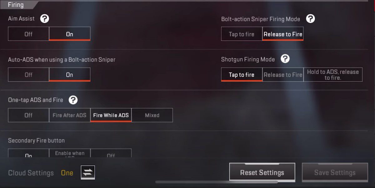 Firing Settings - Apex Legends Mobile