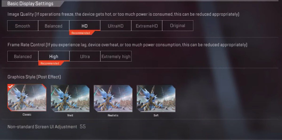 Basic Display Settings - Apex Legends Mobile