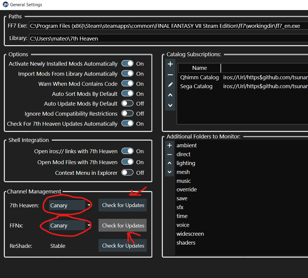7th Heaven Canary channel settings