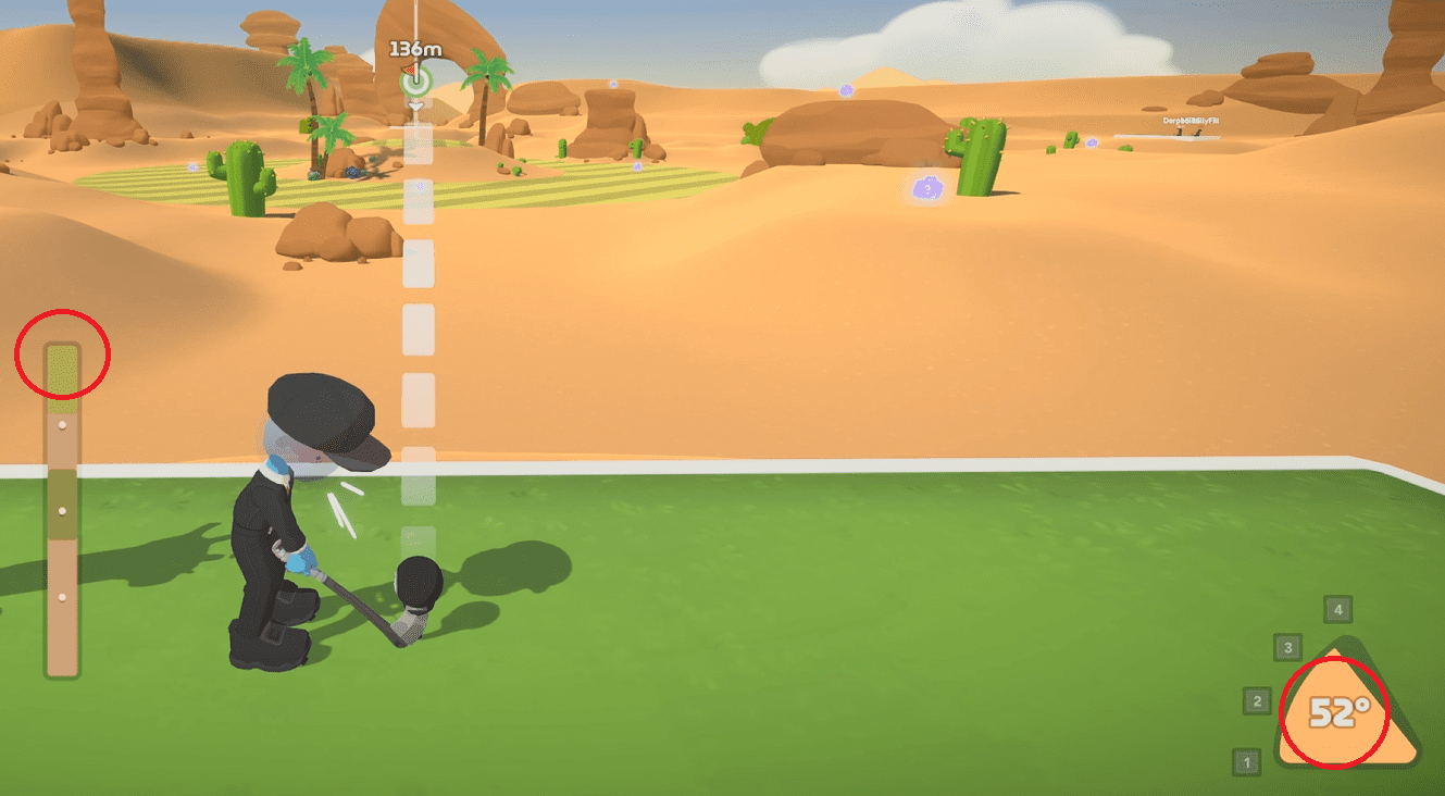 Super Battle Golf Hole in One Guide: Desert 1 Showdown and Coast 8 Gauntlet 4 Desert 1 final adjustment to 52 degrees